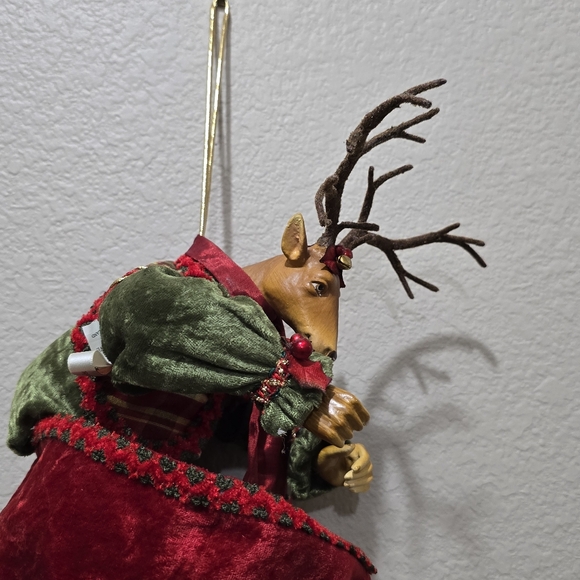 Rare Vintage Mark Roberts Deer Reindeer Stocking 55" Christmas Decor Round Top, - Picture 9 of 14